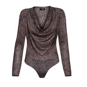 NWT Afrm Women's Levi Long Sleeve Bodysuit Brown Leopard Print Size XS $80 C591
